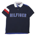 TOMMY HILFIGER Mens Navy Blue Red White Short Sleeve Polo Shirt M Hilfiger Logo