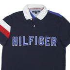 TOMMY HILFIGER Mens Navy Blue Red White Short Sleeve Polo Shirt M Hilfiger Logo