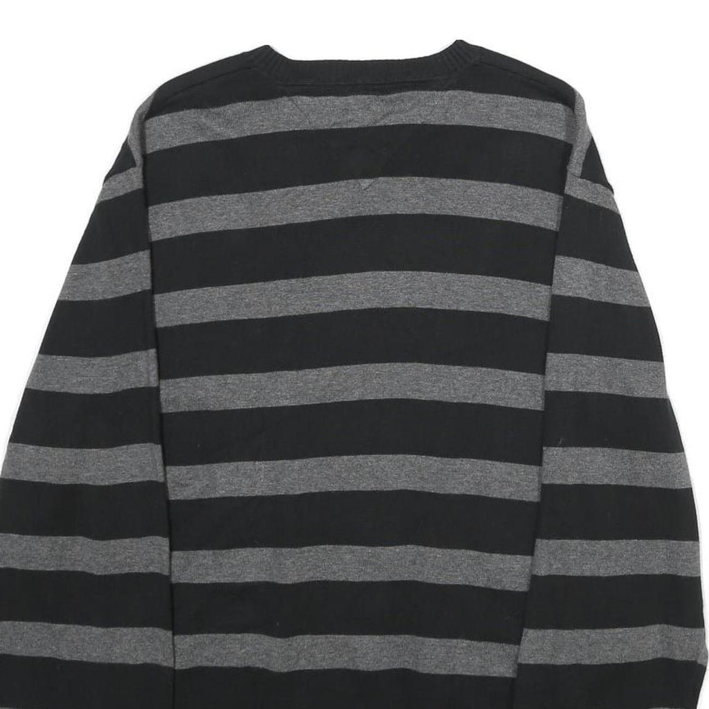 TOMMY HILFIGER Mens Black & Grey Patterned Cotton Jumper V-Neck Basic Knit L