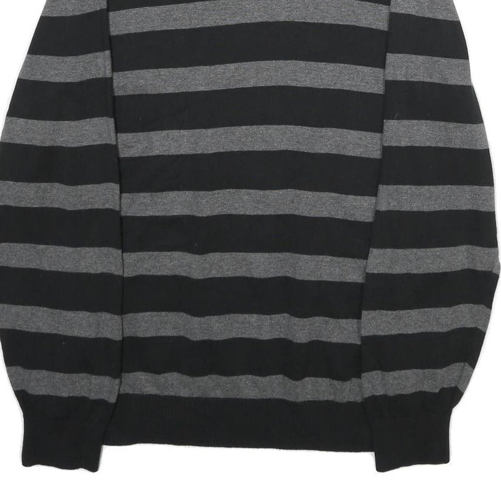TOMMY HILFIGER Mens Black & Grey Patterned Cotton Jumper V-Neck Basic Knit L