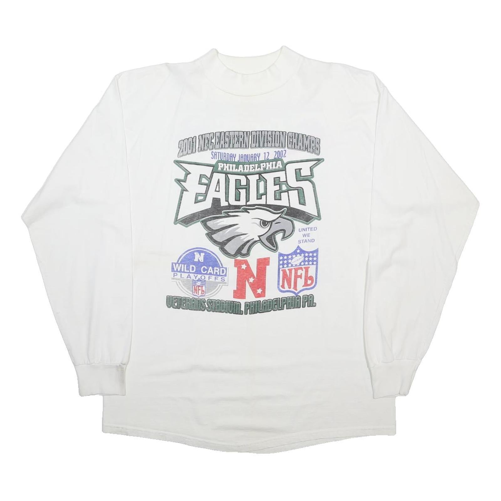Mens White Philadelphia Eagles NFL Long Sleeve Round Neck Graphic T-Shirt L