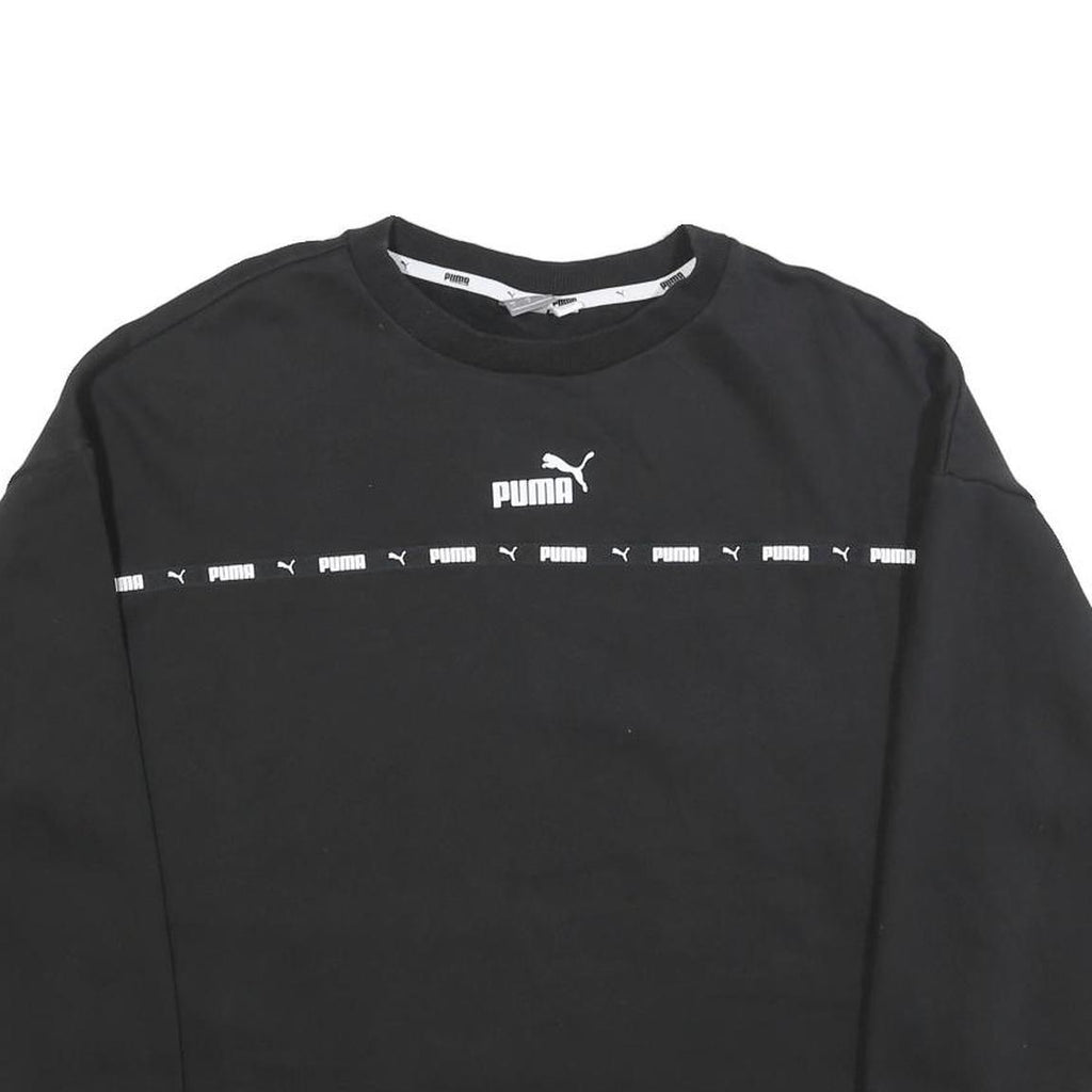 PUMA Womens Black L Crew Neck Logo Sweatshirt Cotton Blend Casual Pullover