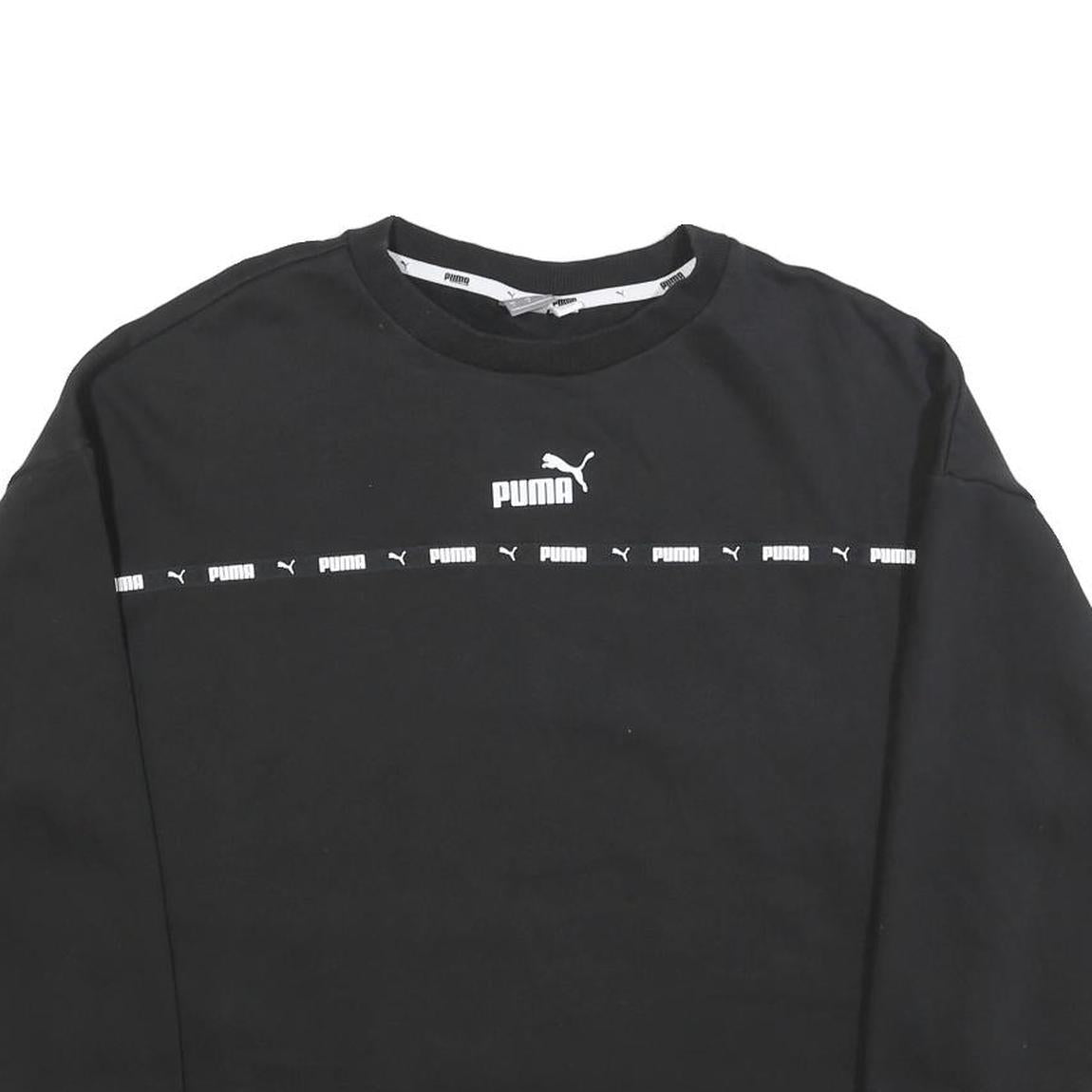 PUMA Womens Black L Crew Neck Logo Sweatshirt Cotton Blend Casual Pullover