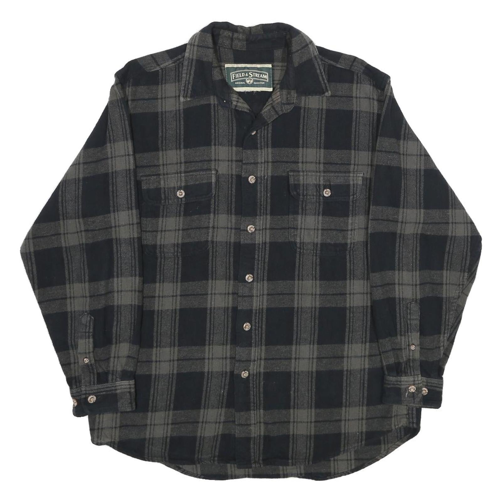 FIELD & STREAM Mens Black & Grey Check Shirt M Cotton Long Sleeve Casual