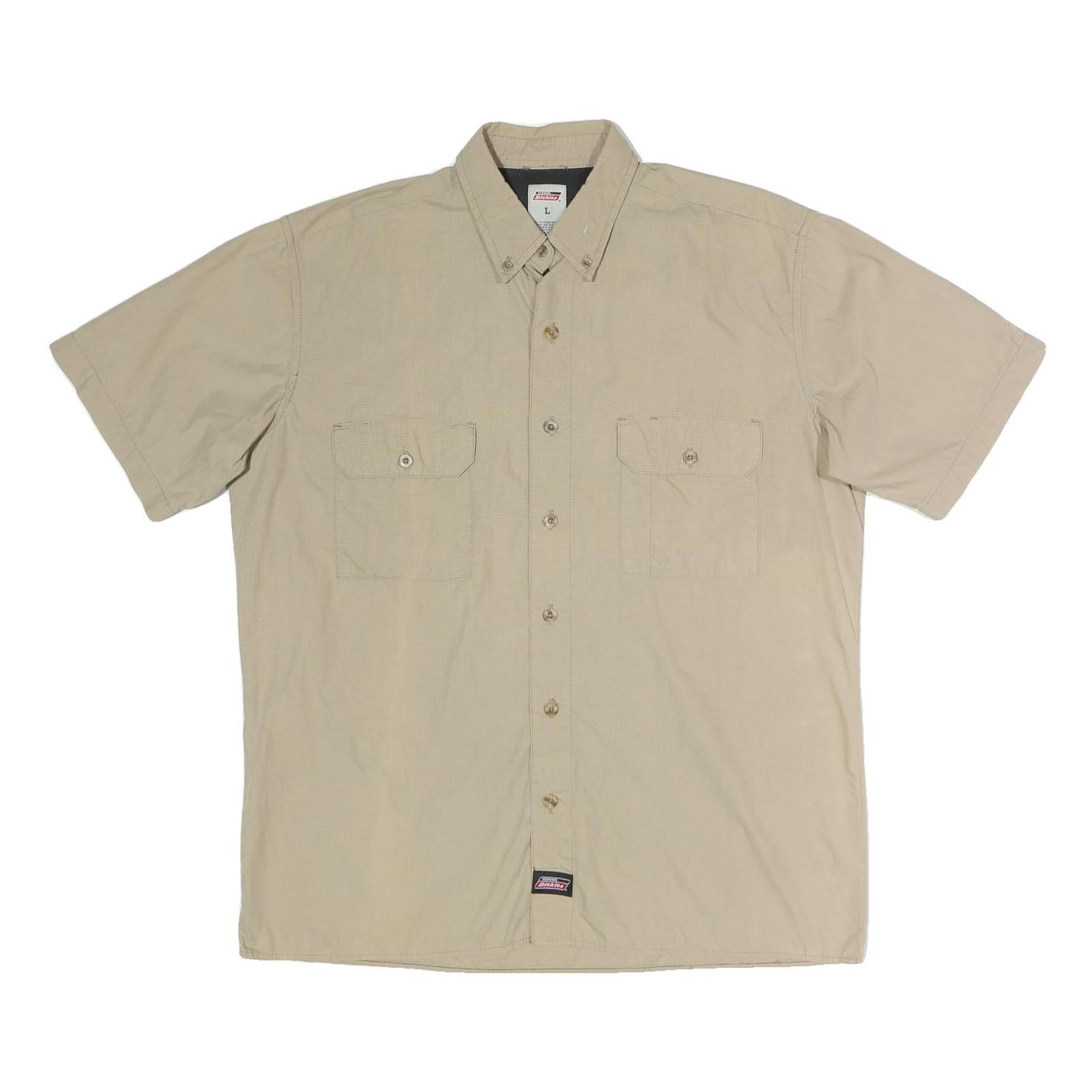 DICKIES Mens Beige Cotton Blend Work Shirt L Button Pocket Casual