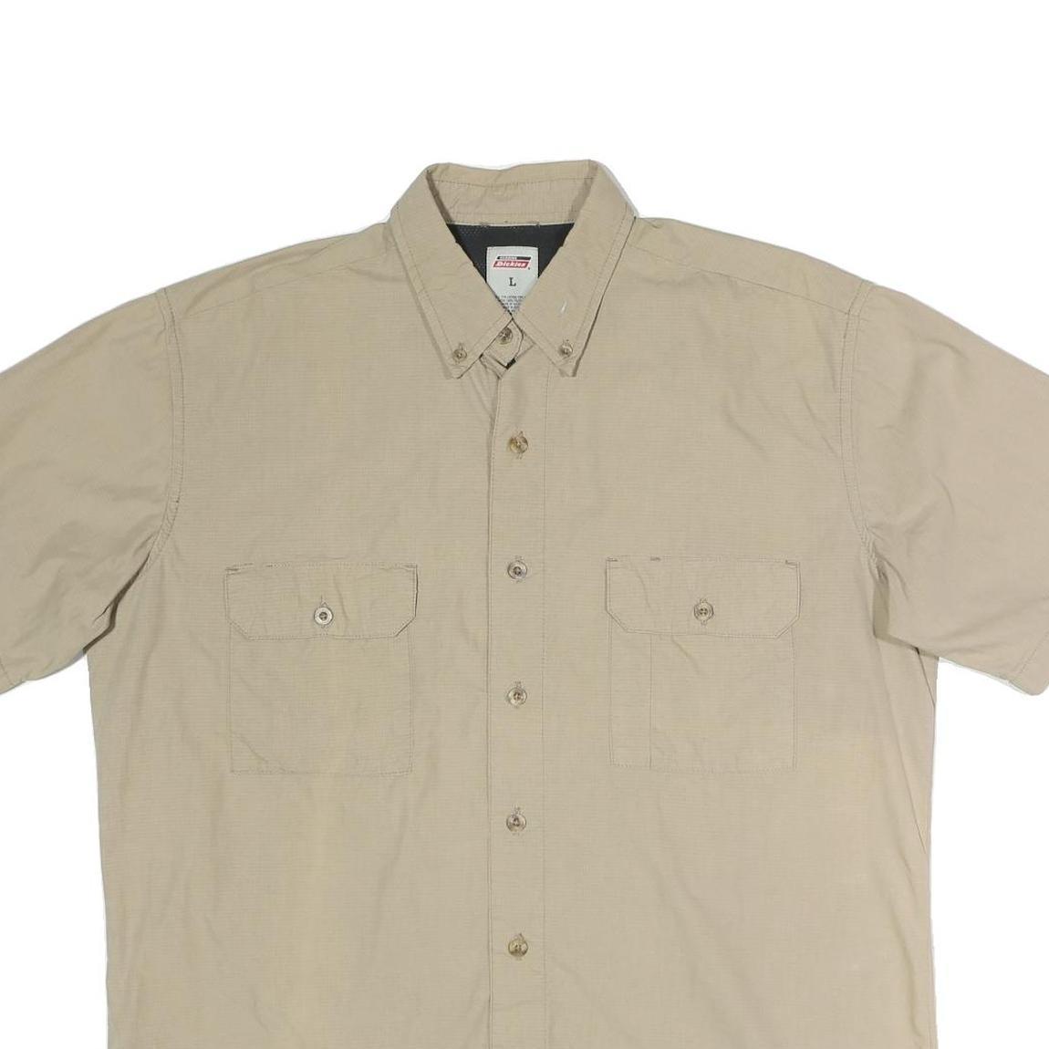DICKIES Mens Beige Cotton Blend Work Shirt L Button Pocket Casual
