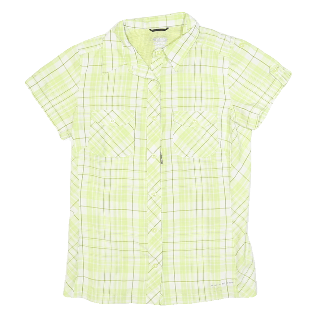 COLUMBIA Womens Lime Green Plaid Shirt S Lightweight Breathable Summer Button-Up