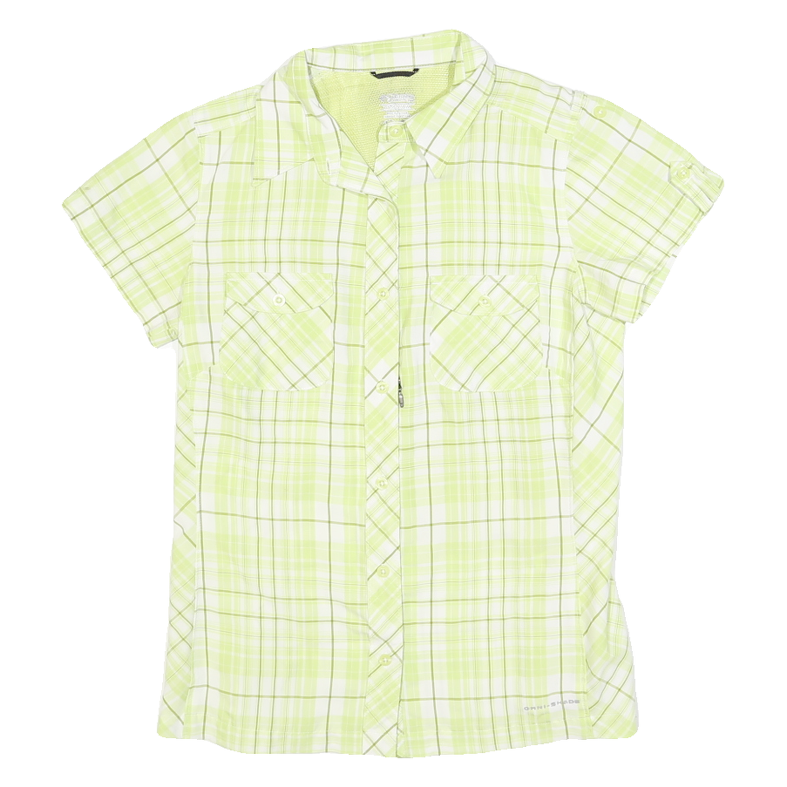 COLUMBIA Womens Lime Green Plaid Shirt S Lightweight Breathable Summer Button-Up