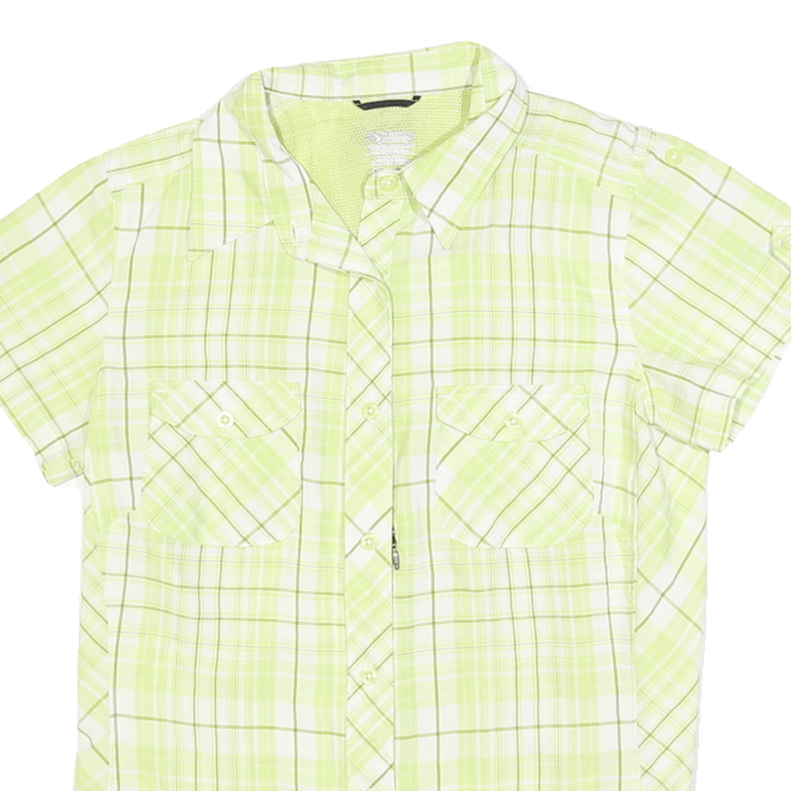COLUMBIA Womens Lime Green Plaid Shirt S Lightweight Breathable Summer Button-Up