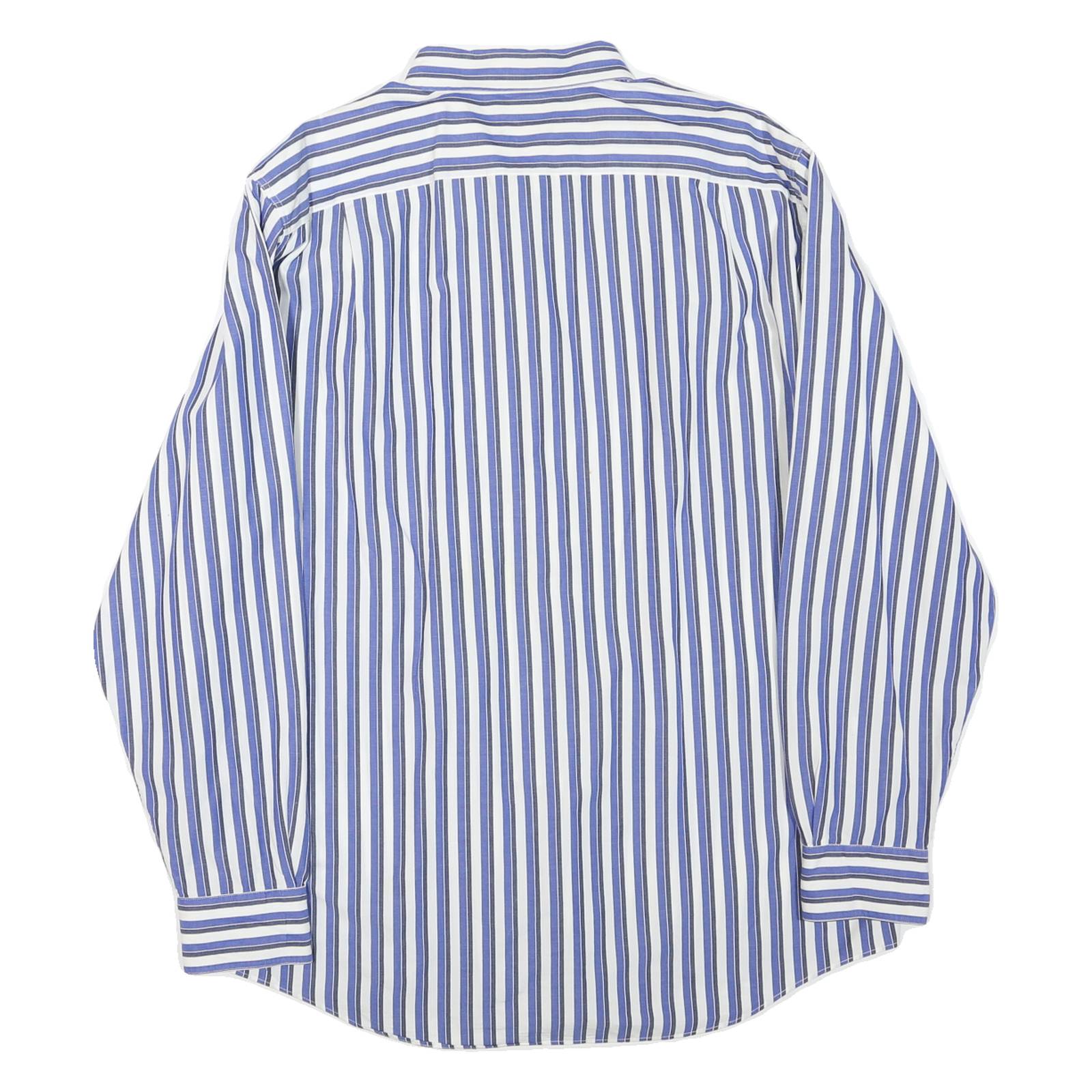 NAUTICA Mens Blue & White Striped Shirt L Classic Cotton Blend Long Sleeve