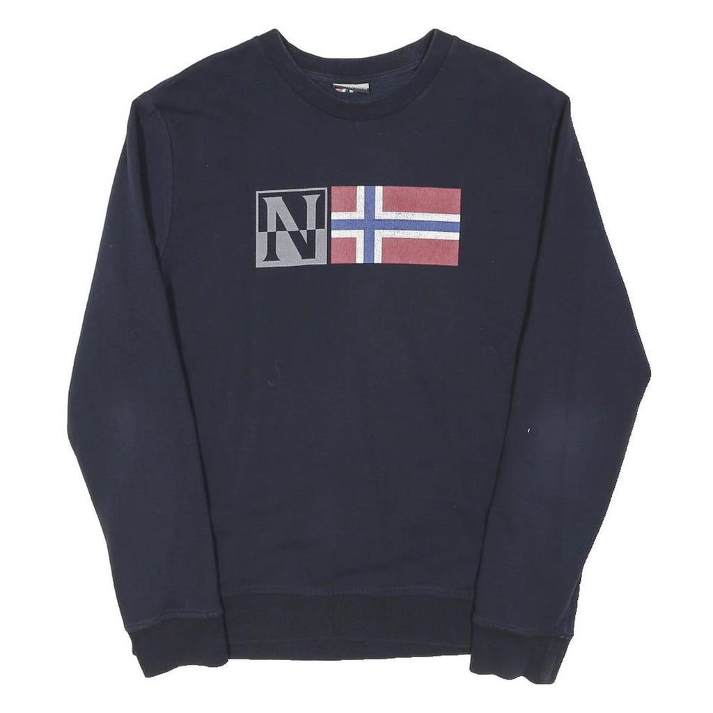 NAPAPIJRI Mens Navy Blue Sweatshirt L Cotton Blend Crew Neck Pullover Norwegian