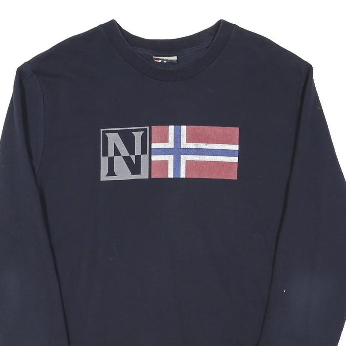 NAPAPIJRI Mens Navy Blue Sweatshirt L Cotton Blend Crew Neck Pullover Norwegian