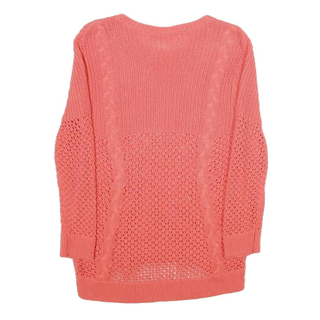 Womens Pink Patterned Jumper Crew Neck Chunky Knit S Lightweight