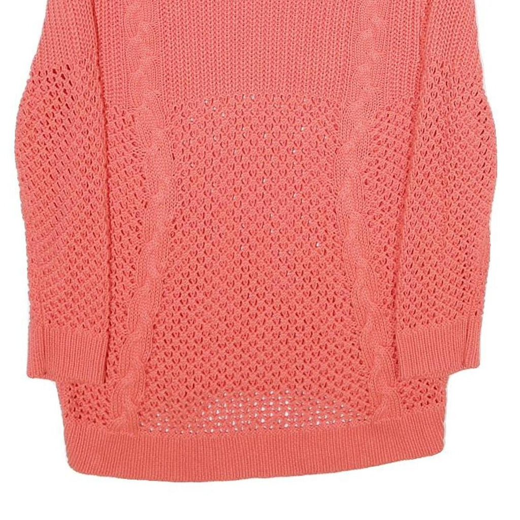 Womens Pink Patterned Jumper Crew Neck Chunky Knit S Lightweight