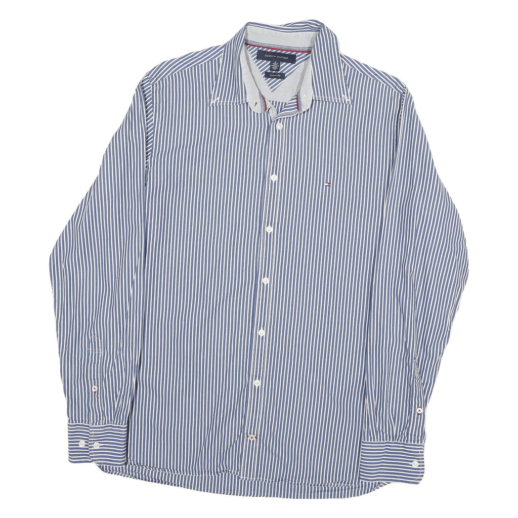 TOMMY HILFIGER Mens Blue & White Striped Shirt M Cotton Blend Classic