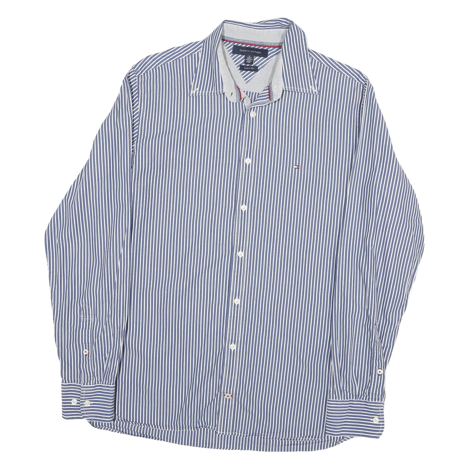 TOMMY HILFIGER Mens Blue & White Striped Shirt M Cotton Blend Classic