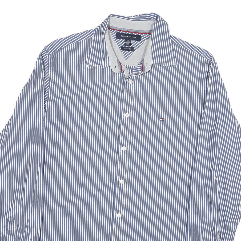 TOMMY HILFIGER Mens Blue & White Striped Shirt M Cotton Blend Classic