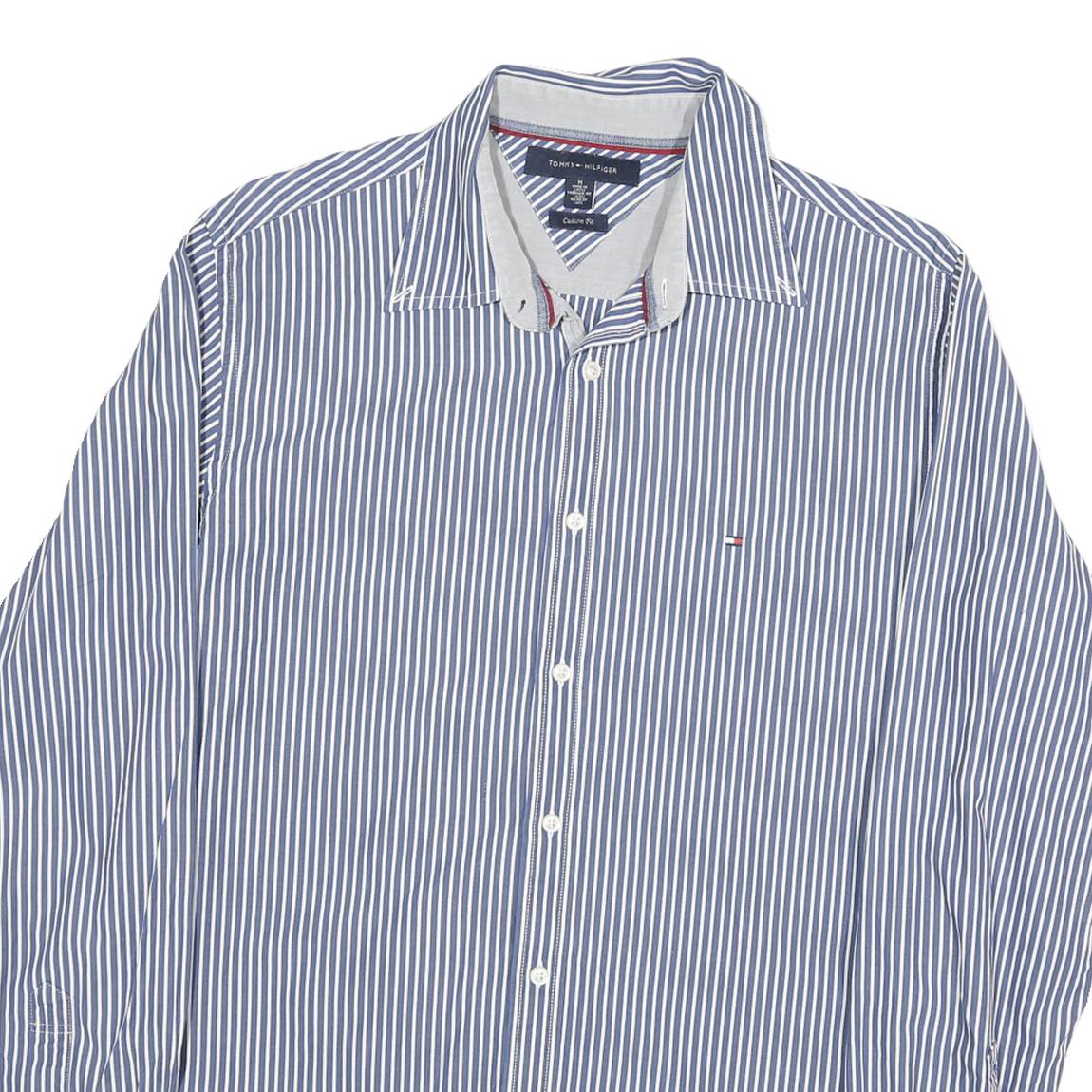 TOMMY HILFIGER Mens Blue & White Striped Shirt M Cotton Blend Classic