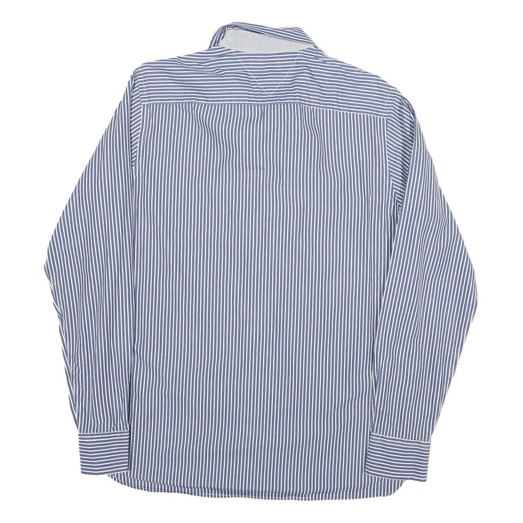 TOMMY HILFIGER Mens Blue & White Striped Shirt M Cotton Blend Classic