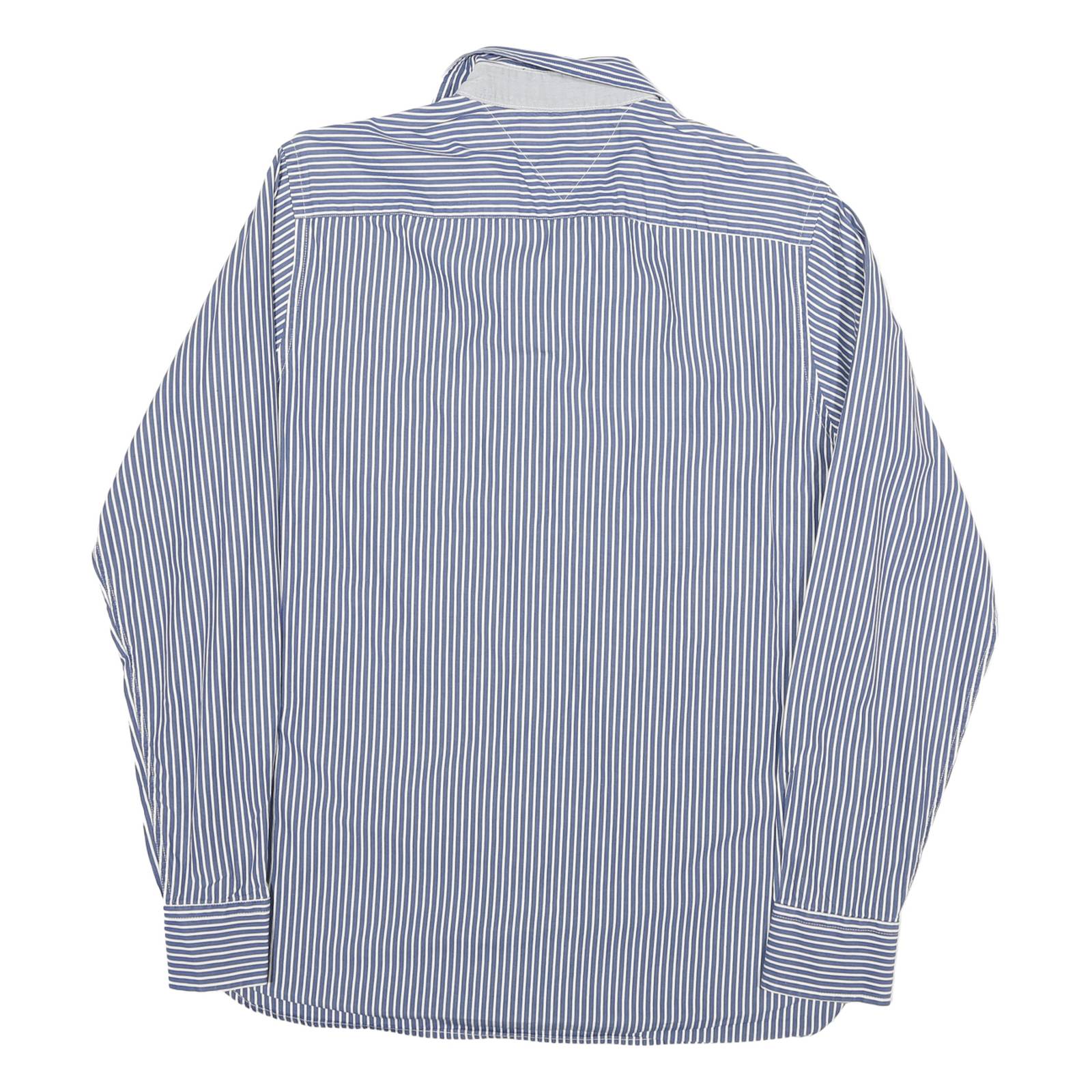 TOMMY HILFIGER Mens Blue & White Striped Shirt M Cotton Blend Classic