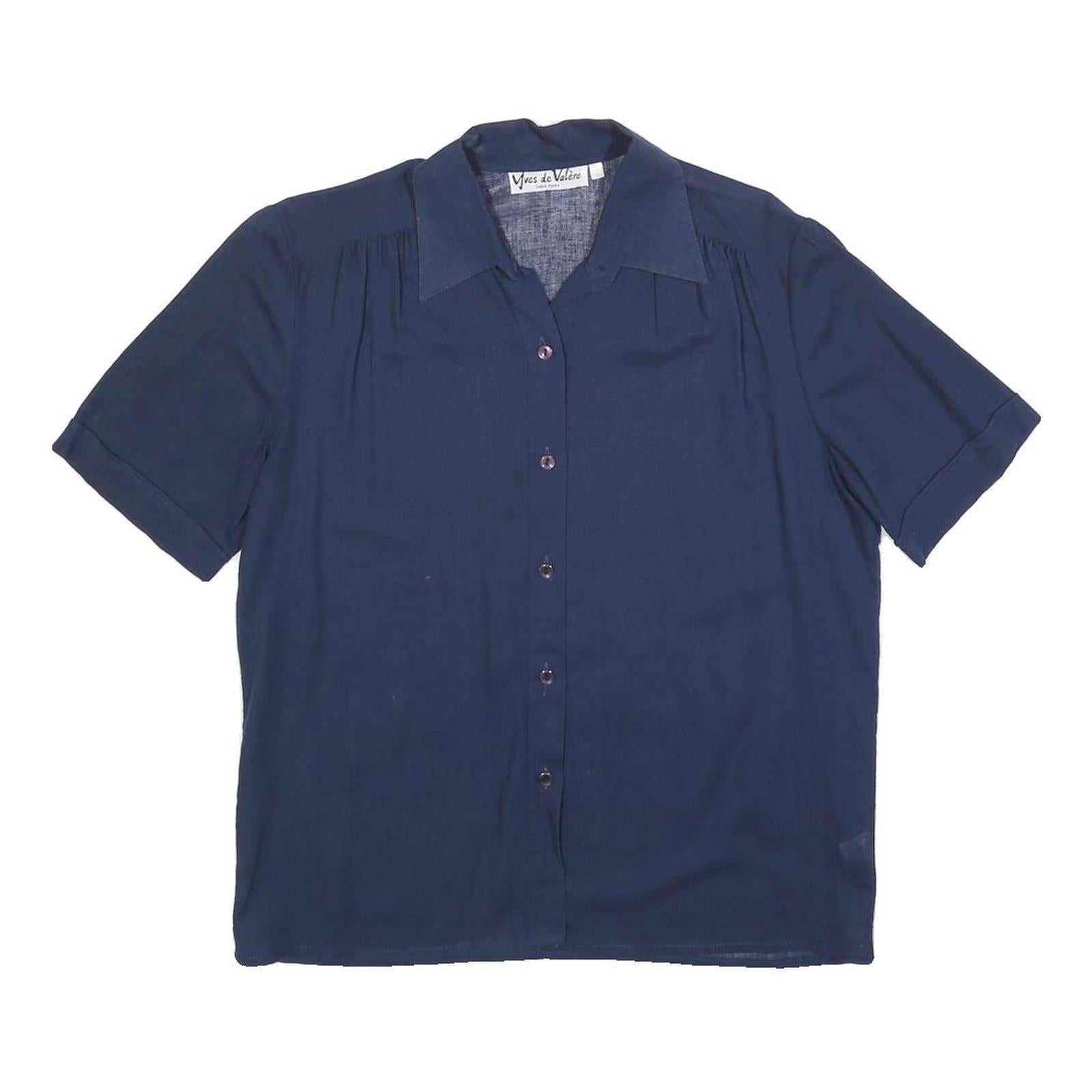 YVES DE VALERE Womens Blue Shirt Short Sleeve Collared S Cotton Top