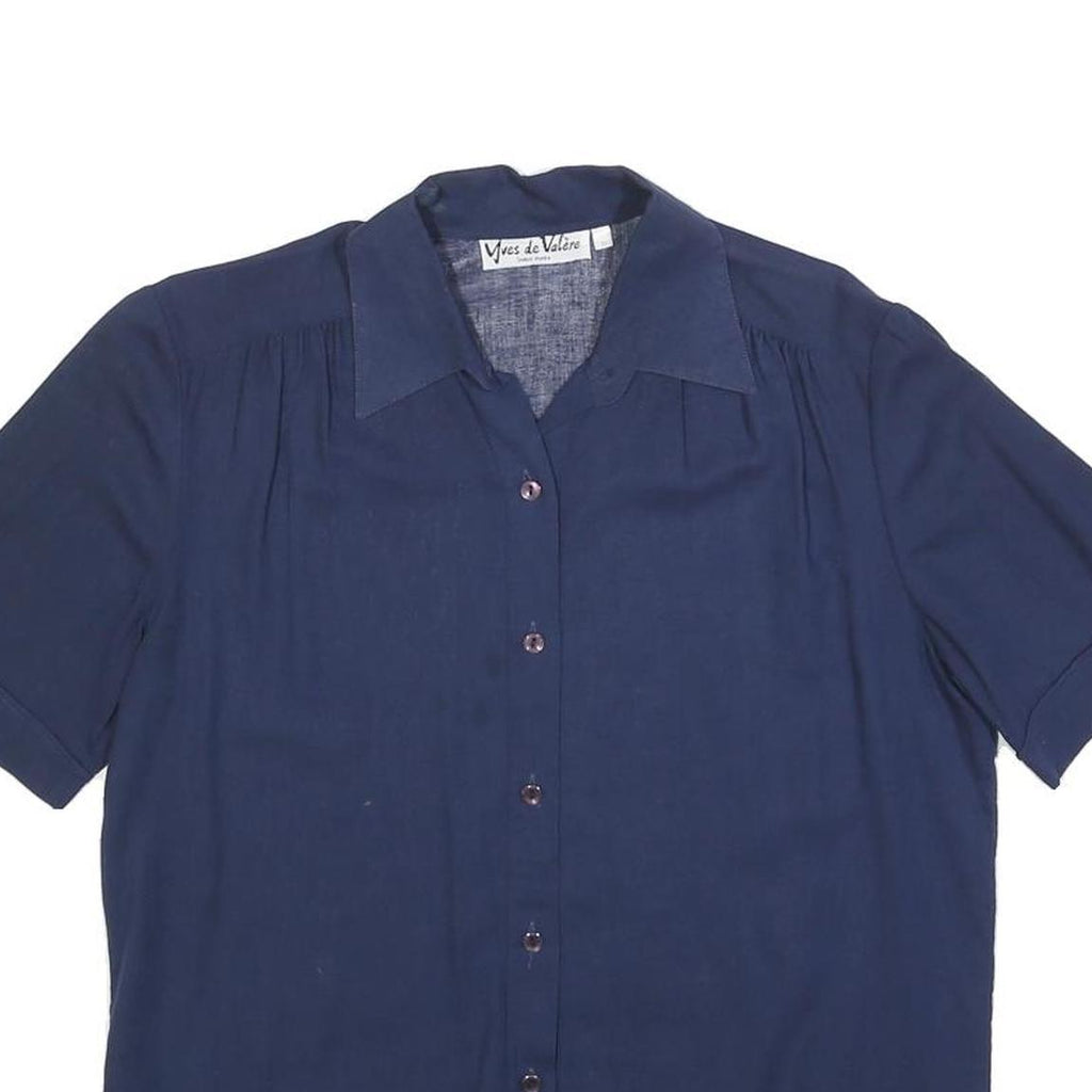 YVES DE VALERE Womens Blue Shirt Short Sleeve Collared S Cotton Top