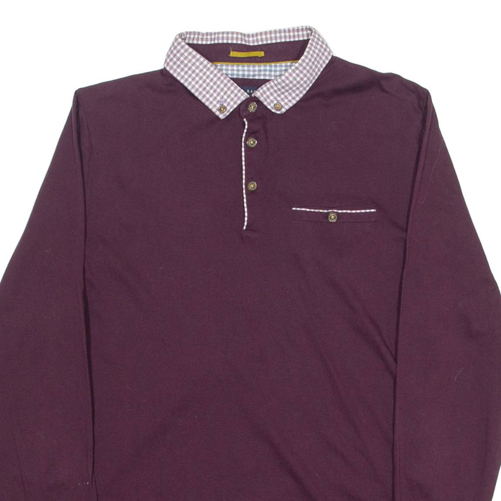 TED BAKER Mens Polo Shirt Maroon Long Sleeve S