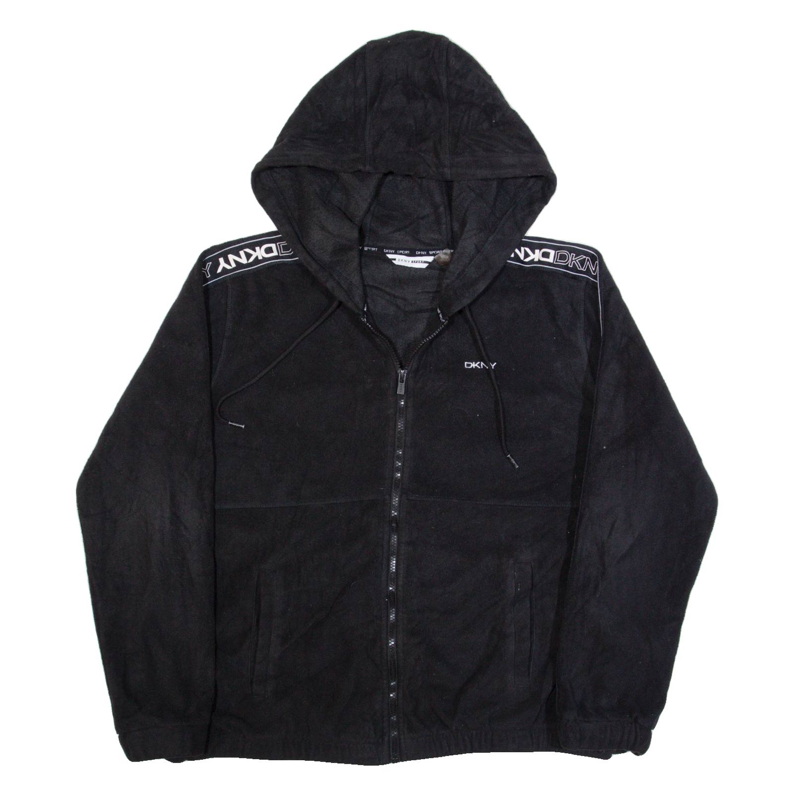 DKNY SPORT Womens Fleece Jacket Black Hooded L
