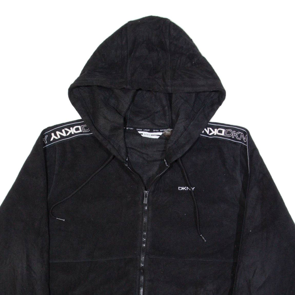 DKNY SPORT Womens Fleece Jacket Black Hooded L