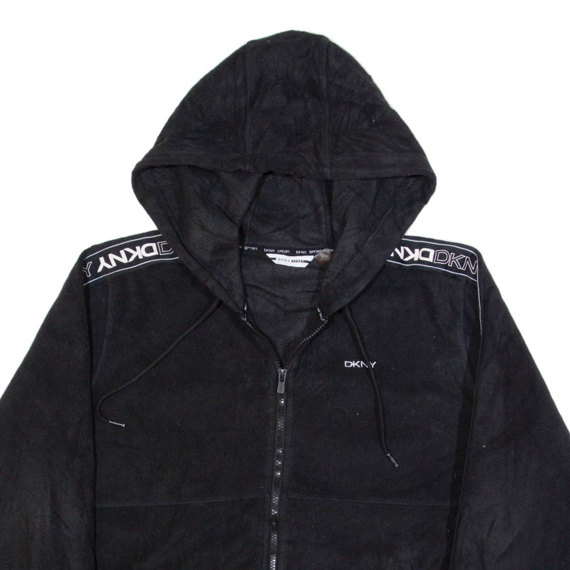 DKNY SPORT Womens Fleece Jacket Black Hooded L