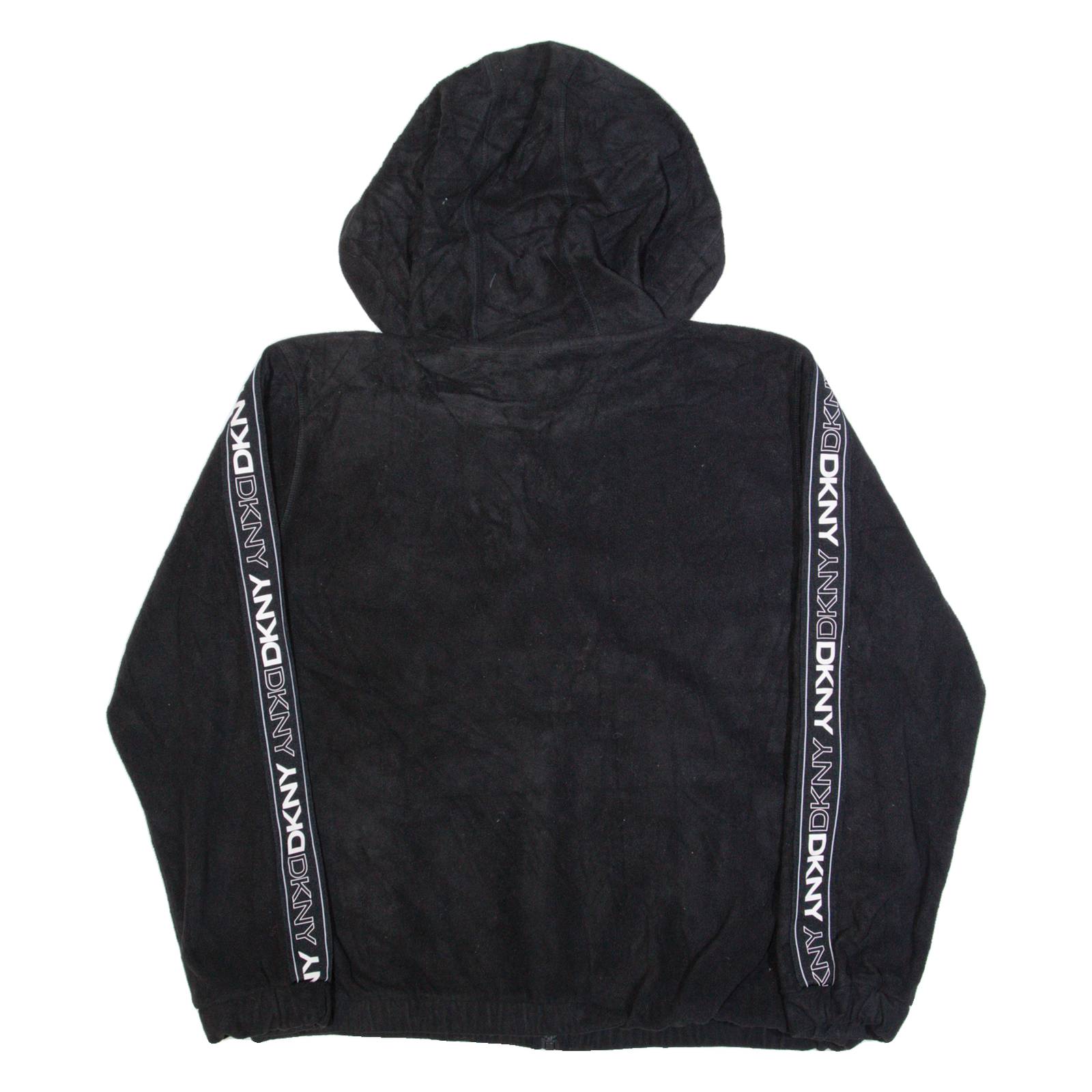 DKNY SPORT Womens Fleece Jacket Black Hooded L