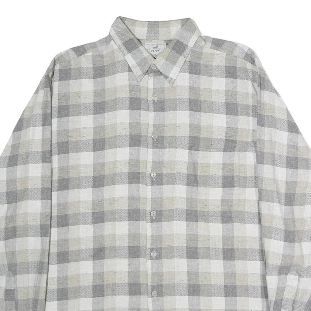 TURF Mens Grey & Cream Check Shirt L Cotton Blend Casual Long Sleeve Button Down