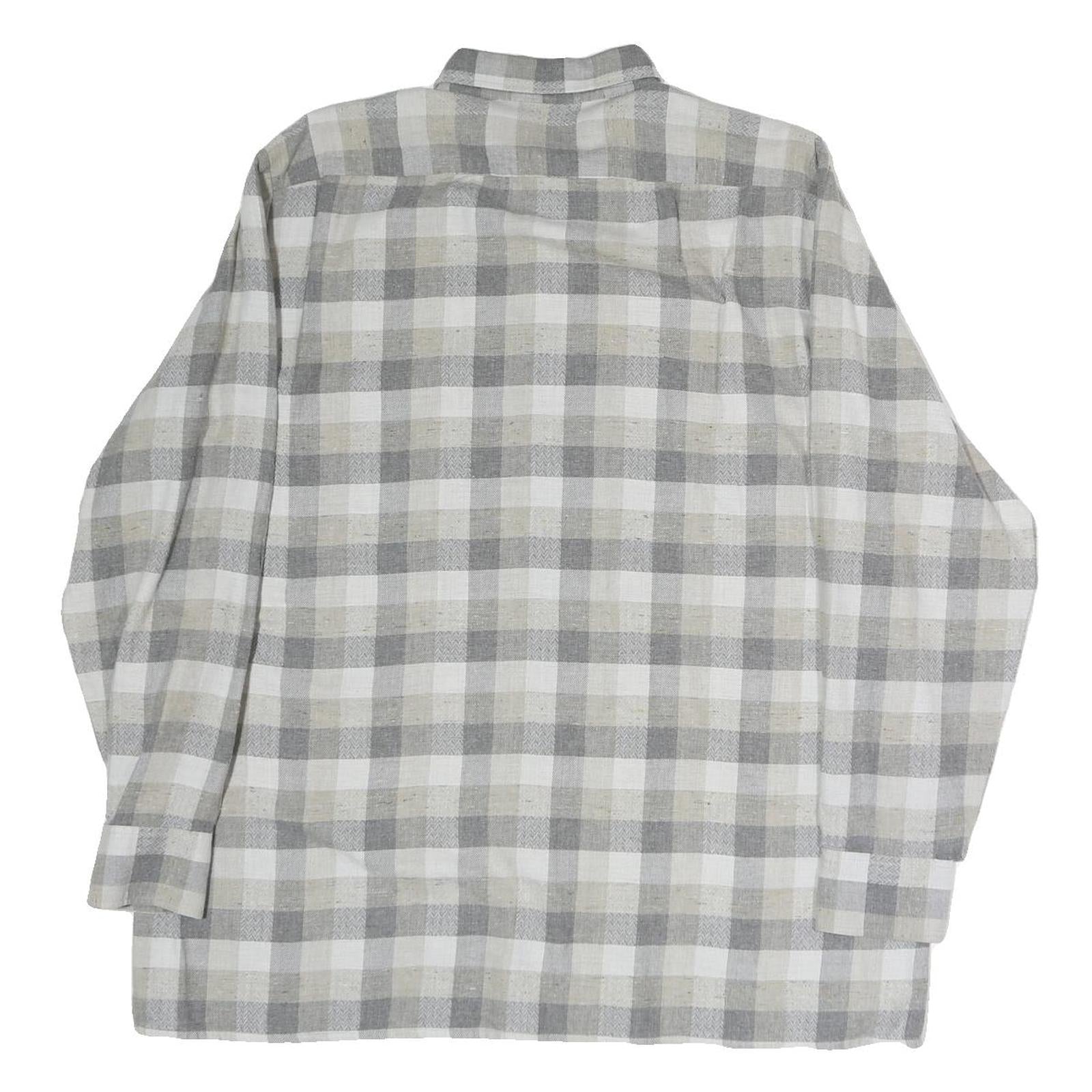 TURF Mens Grey & Cream Check Shirt L Cotton Blend Casual Long Sleeve Button Down