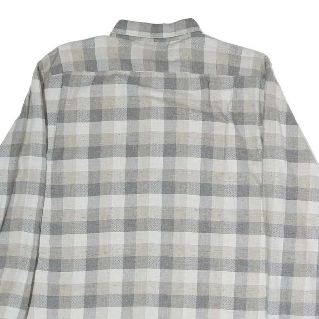 TURF Mens Grey & Cream Check Shirt L Cotton Blend Casual Long Sleeve Button Down