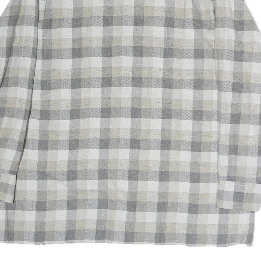 TURF Mens Grey & Cream Check Shirt L Cotton Blend Casual Long Sleeve Button Down