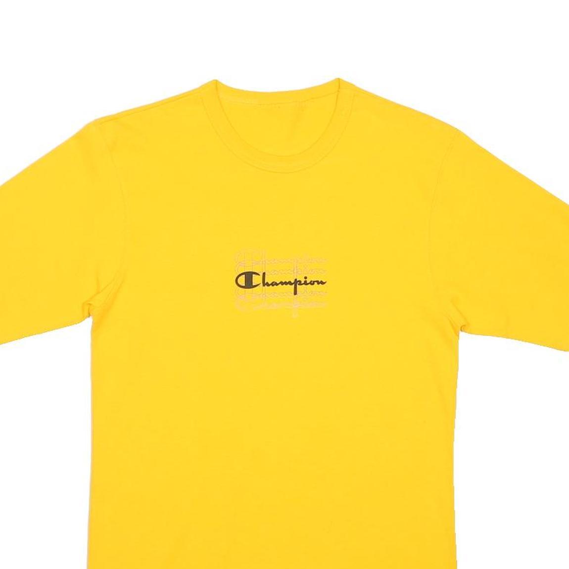CHAMPION Mens Yellow Graphic T-Shirt S Short Sleeve Crew Neck Casual Cotton