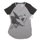 MAJESTIC Womens Grey & Black Graphic T-Shirt S Short Sleeve V-Neck Comfortable