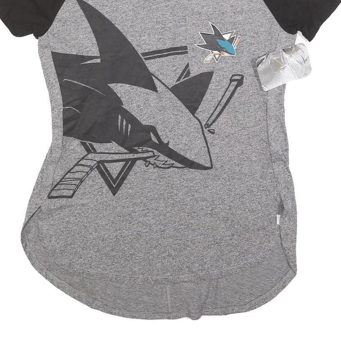 MAJESTIC Womens Grey & Black Graphic T-Shirt S Short Sleeve V-Neck Comfortable