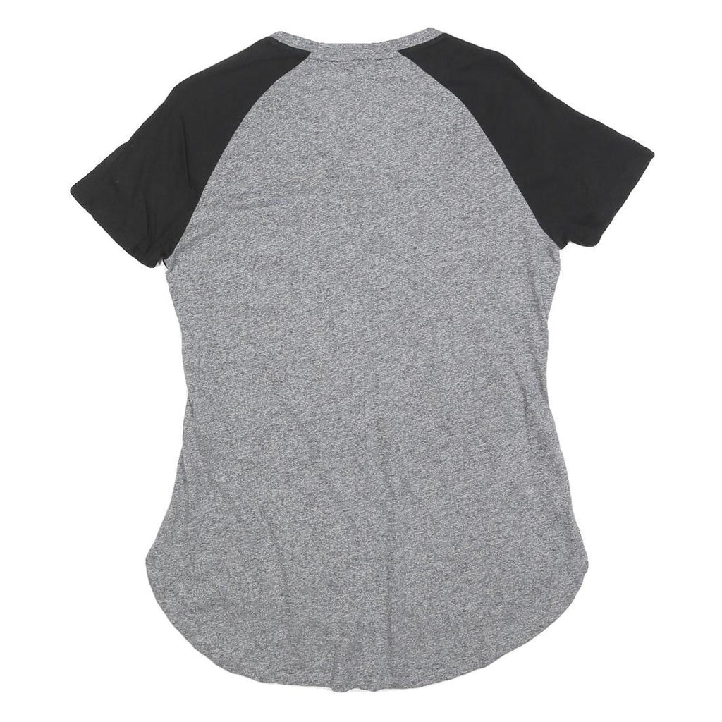 MAJESTIC Womens Grey & Black Graphic T-Shirt S Short Sleeve V-Neck Comfortable