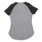 MAJESTIC Womens Grey & Black Graphic T-Shirt S Short Sleeve V-Neck Comfortable