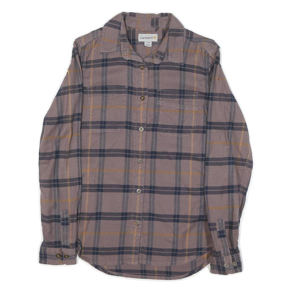 CARHARTT Womens Brown & Navy Checked Shirt S Cotton Blend Casual Workwear