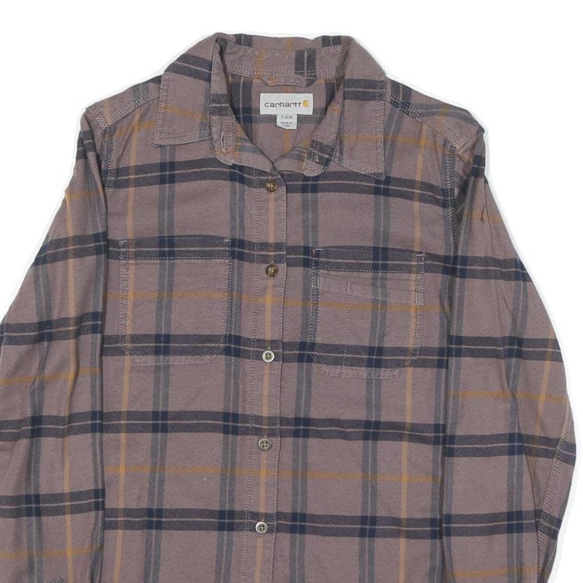 CARHARTT Womens Brown & Navy Checked Shirt S Cotton Blend Casual Workwear