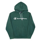 CHAMPION Mens Green Hoodie S Cotton Blend Pullover Logo Hooded Sweatshirt