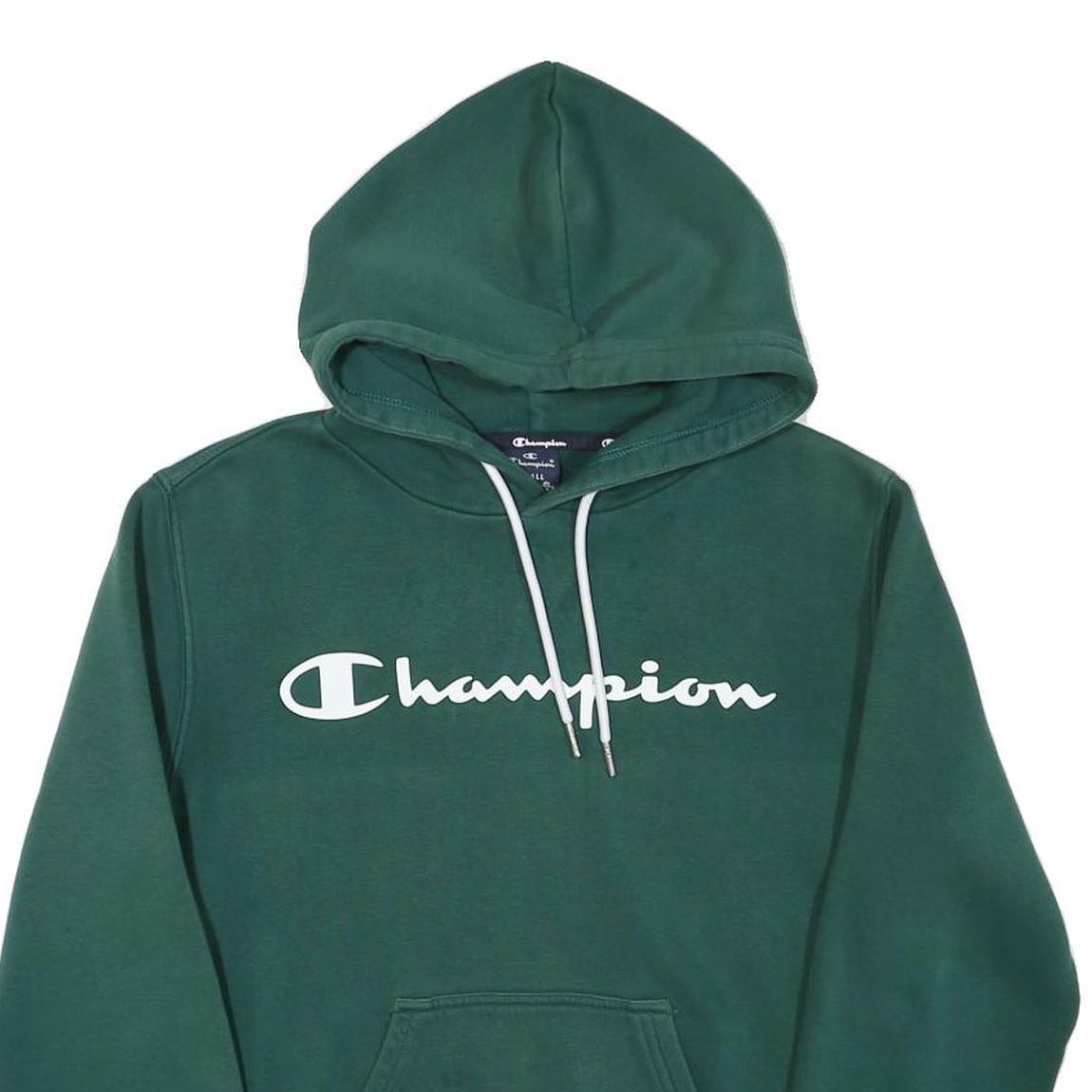 CHAMPION Mens Green Hoodie S Cotton Blend Pullover Logo Hooded Sweatshirt