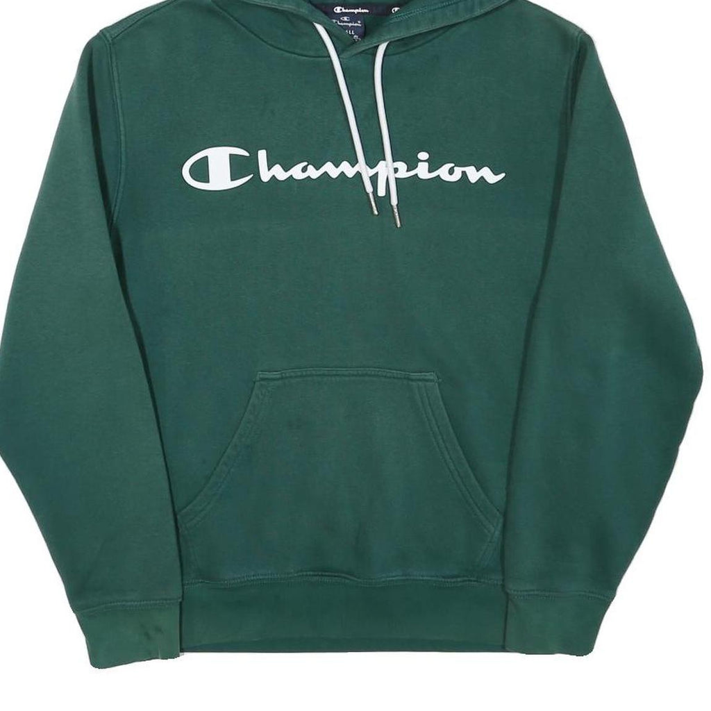 CHAMPION Mens Green Hoodie S Cotton Blend Pullover Logo Hooded Sweatshirt