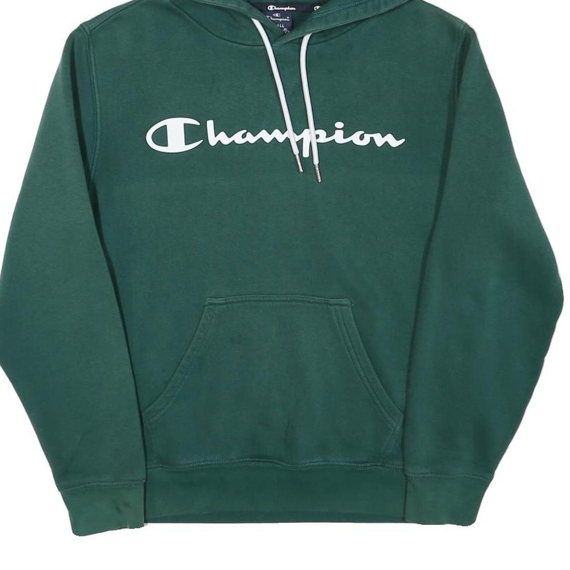 CHAMPION Mens Green Hoodie S Cotton Blend Pullover Logo Hooded Sweatshirt