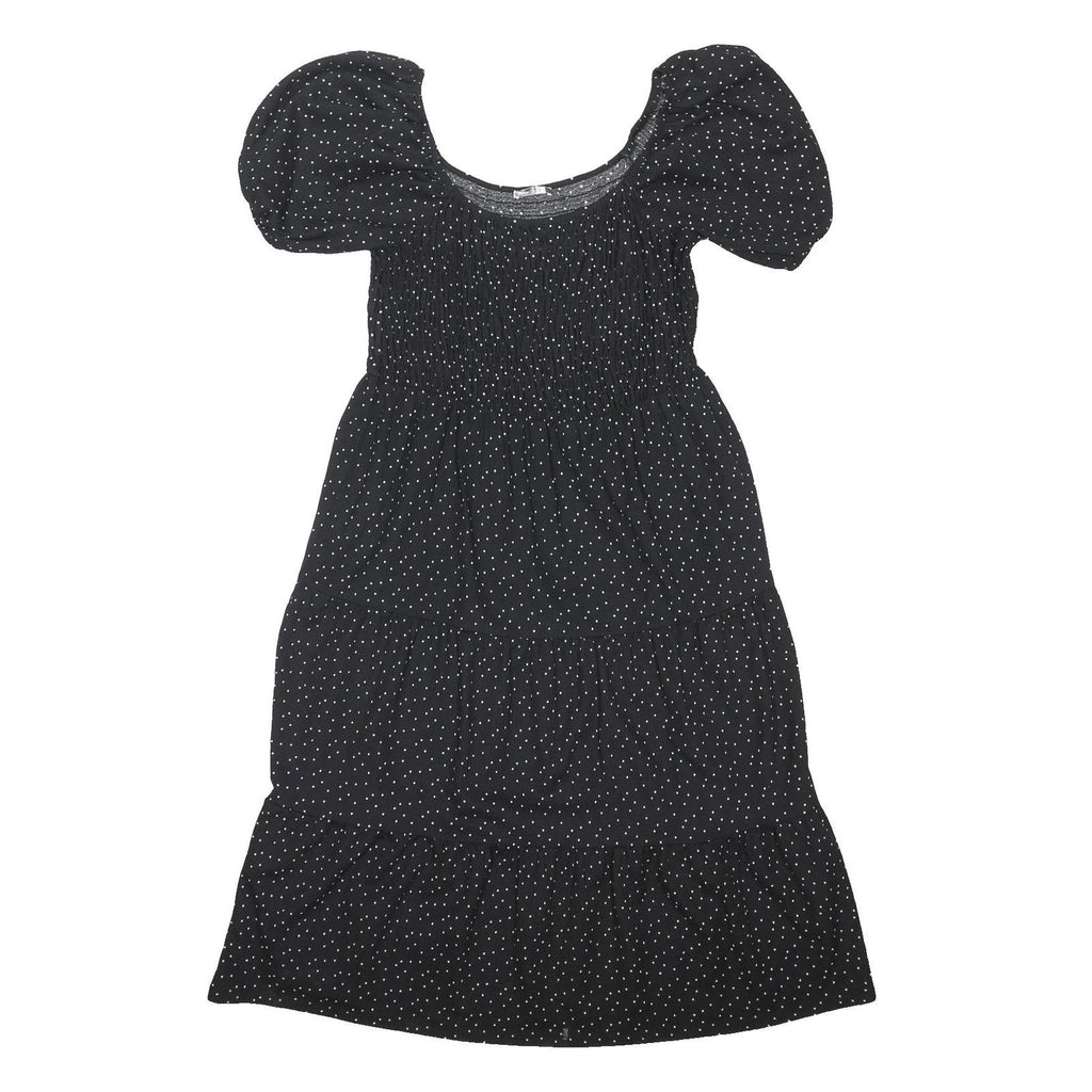 PEP&CO Womens Black Polka Dot Day Dress Viscose Blend Puff Sleeve Midi L