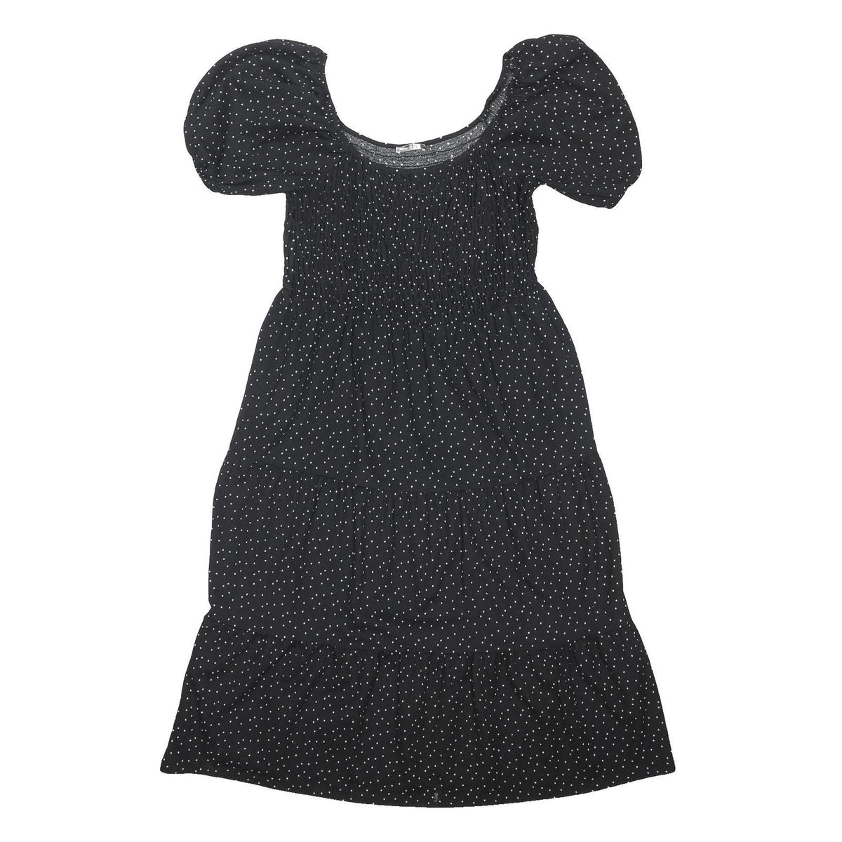 PEP&CO Womens Black Polka Dot Day Dress Viscose Blend Puff Sleeve Midi L