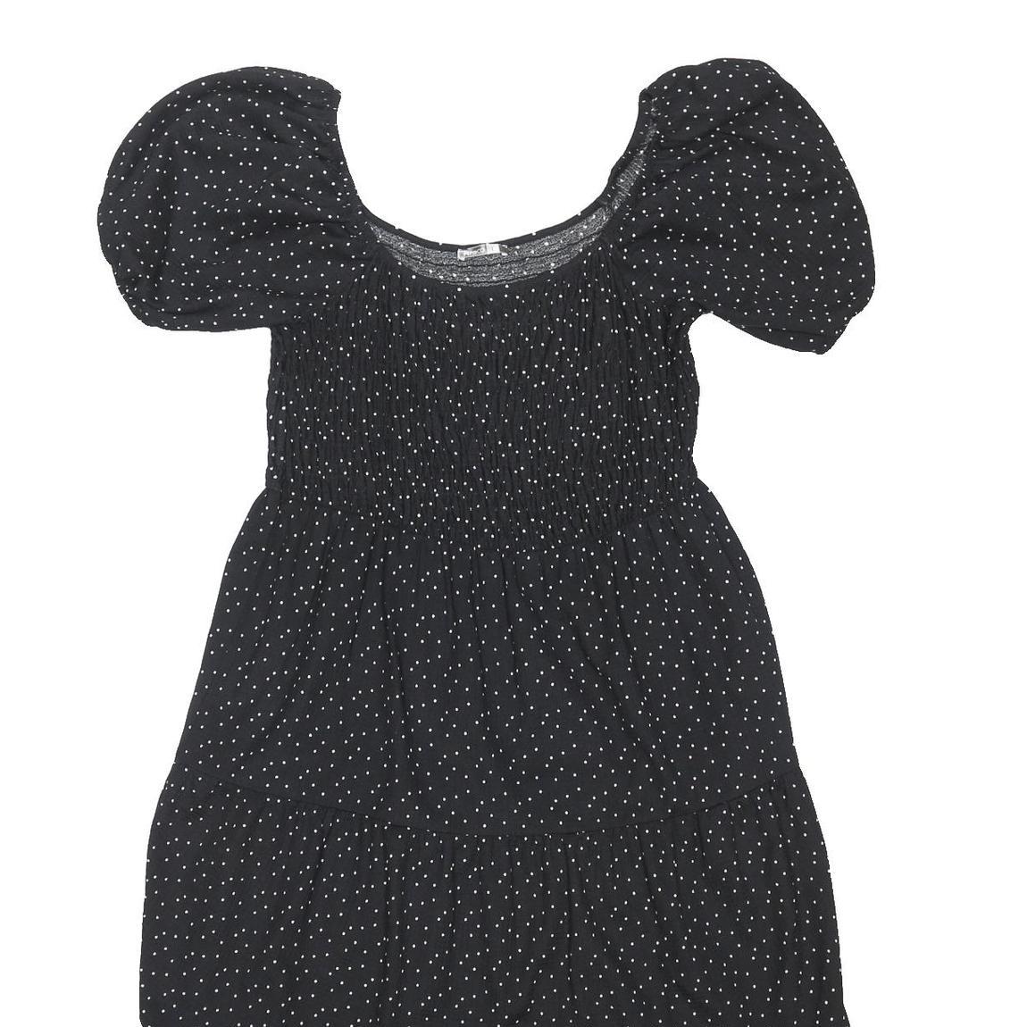 PEP&CO Womens Black Polka Dot Day Dress Viscose Blend Puff Sleeve Midi L