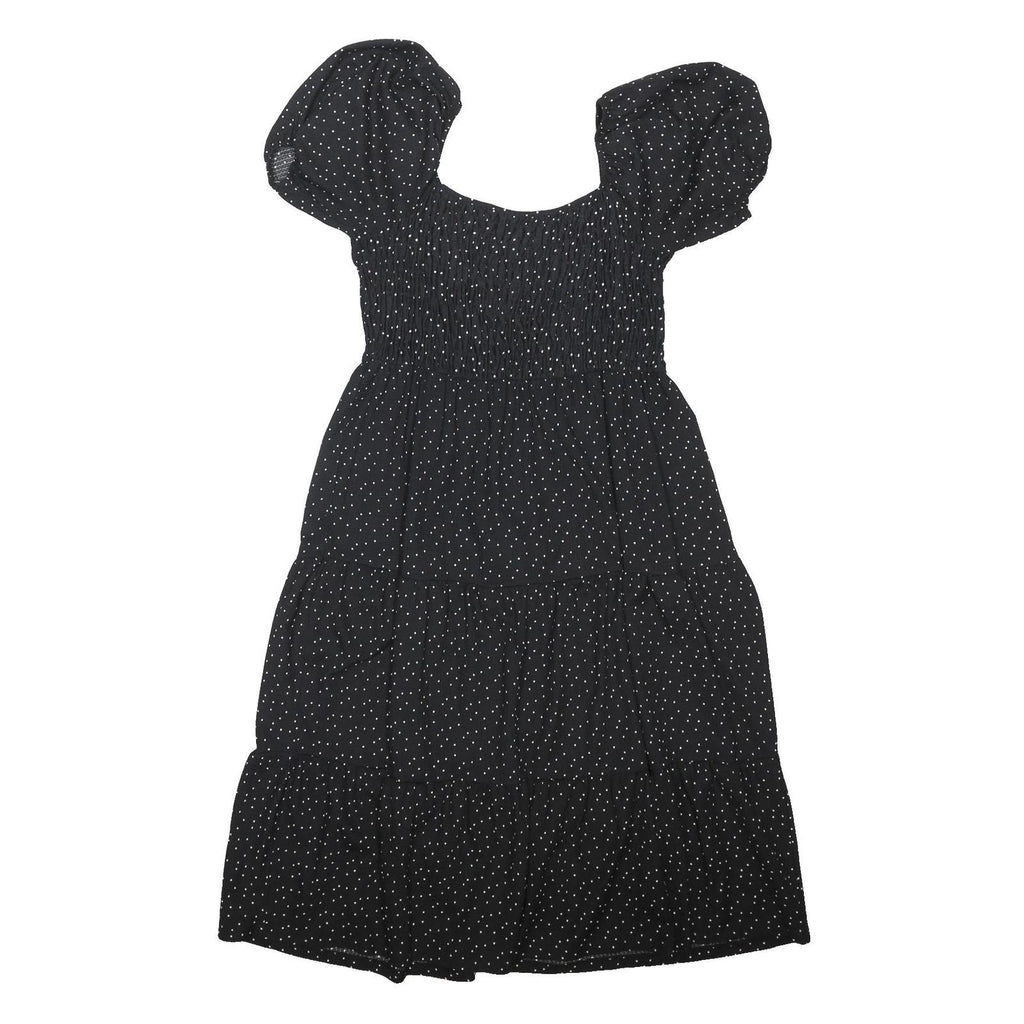 PEP&CO Womens Black Polka Dot Day Dress Viscose Blend Puff Sleeve Midi L